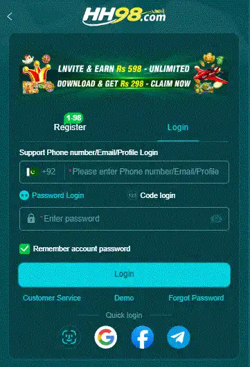 HH98 game register and login image